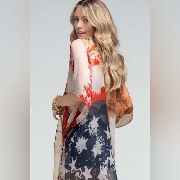 Vintage Inspired Distressed American Flag Kimono - Great for Patriotic Events! - Picture 5 of 5
